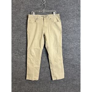 Duluth Trading Co. Mens Flex Firehouse Pants Sz 36 Tan Mid Rise Slim Fit Stretch